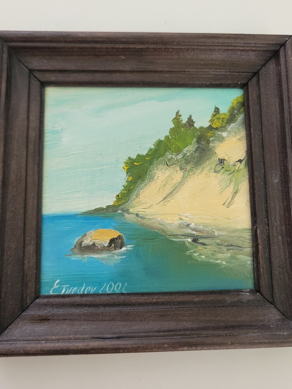 Original Mini Oil Painting Coastal Scene Sea Beach Scape Signed 5x5"